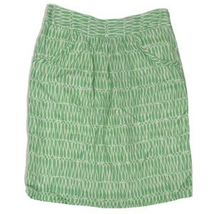 Boden Skirt 100% Linen Green Print Sz 4 (Sz 8 UK) Lined Pockets Side Zip